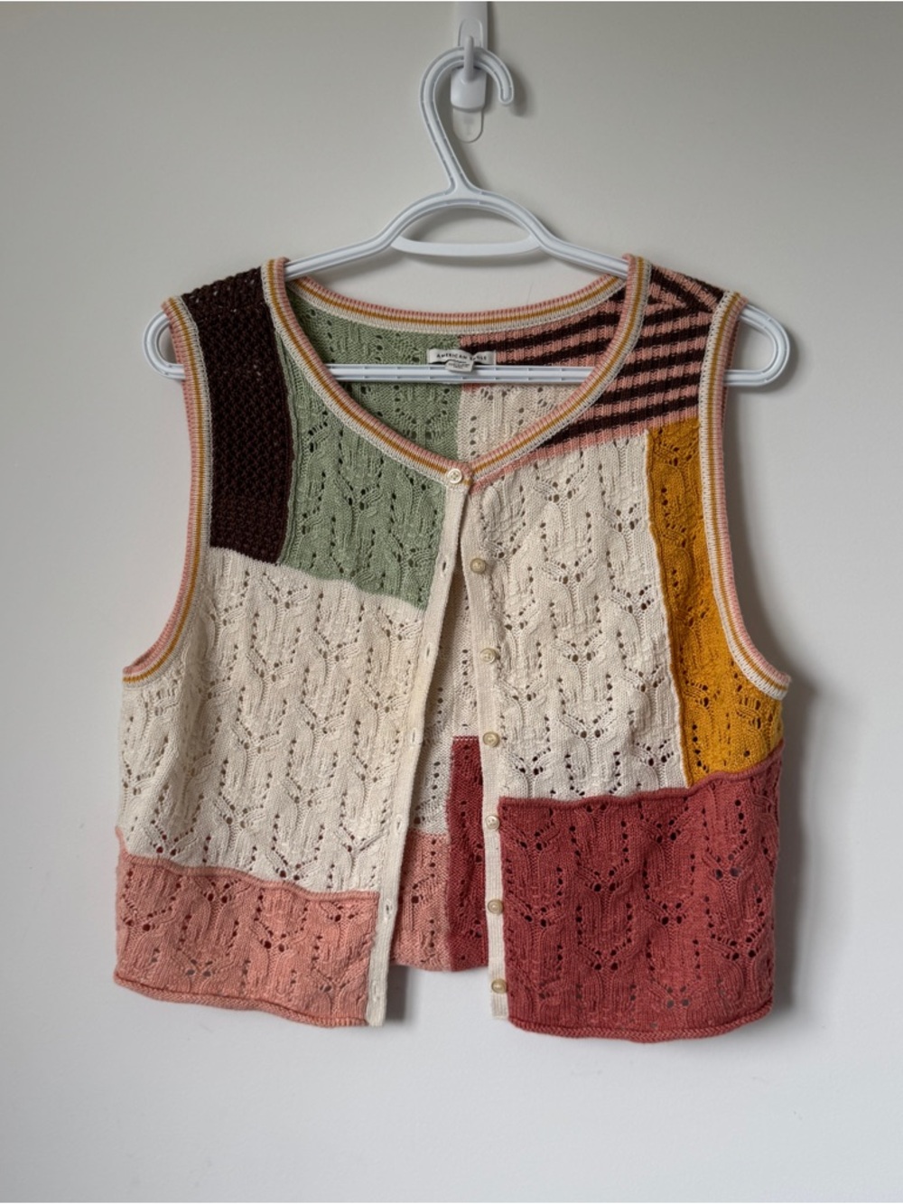 American Eagle Patchwork Cottagecore Button Sweater Vest | Indie Vintage Style